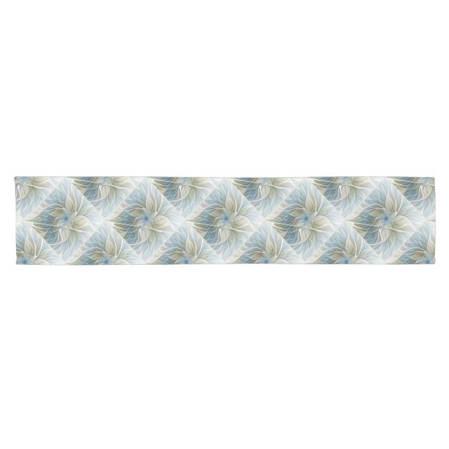 Floral Dream Pattern Abstract Blue Khaki Fractal Short Table Runner (Horizontal)