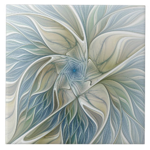 Floral Dream Pattern Abstract Blue Khaki Fractal Tile