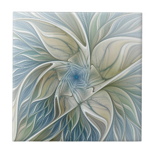 Floral Dream Pattern Abstract Blue Khaki Fractal Tile