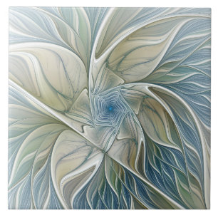Floral Dream Pattern Abstract Blue Khaki Fractal Tile