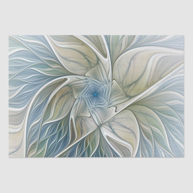 Floral Dream Pattern Abstract Blue Khaki Fractal Tissue Paper (Front)