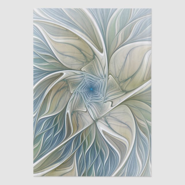 Floral Dream Pattern Abstract Blue Khaki Fractal Tissue Paper (Front)