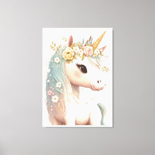 Floral Dressed Nursery Unicorn Elegant Watercolor Canvas Print