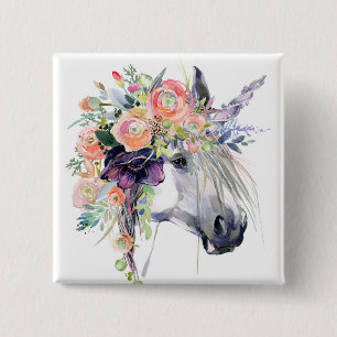 Floral Dressed Unicorn 15 Cm Square Badge