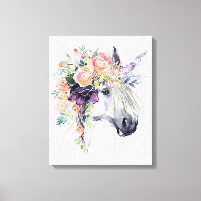Floral Dressed Unicorn Canvas Print (Front)