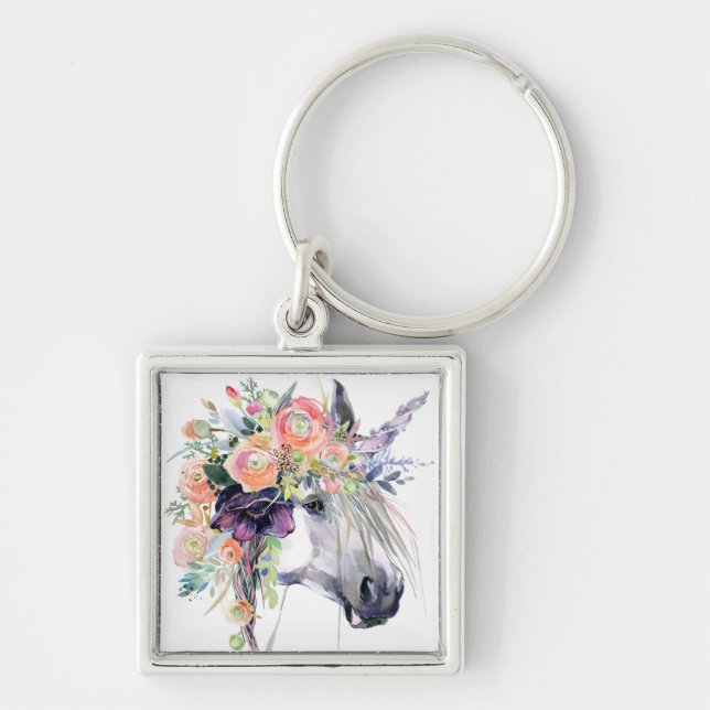 Floral Dressed Unicorn Key Ring (Front)