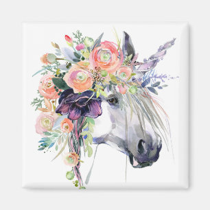 Floral Dressed Unicorn Magnet