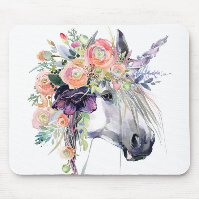 Floral Dressed Unicorn Mouse Mat (Front)