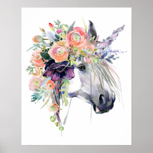 Floral Dressed Unicorn Poster