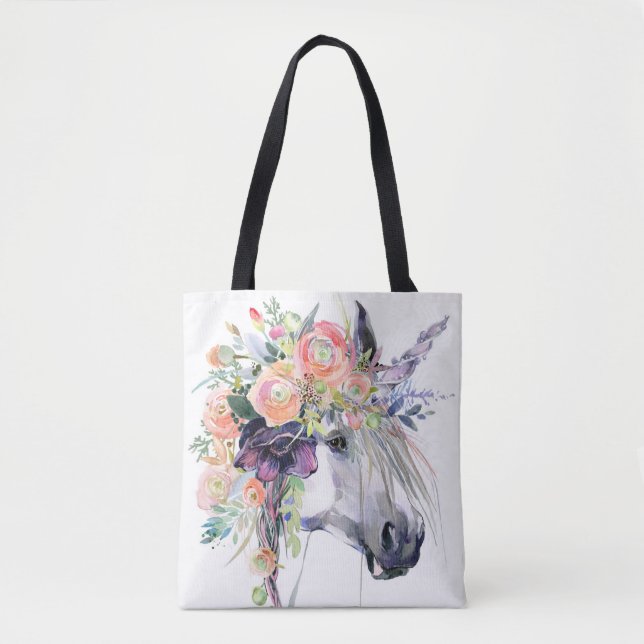 Floral Dressed Unicorn Tote Bag (Front)