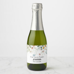 Floral Drop, Baby Shower Thank You Favour, Sparkling Wine Label