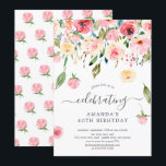 Floral Drop Pink Peonies Birthday Party Invitation<br><div class="desc">Beautiful yellow & pink floral birthday invitation with a matching pink flower back for an extra special touch.</div>