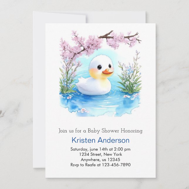 Floral Duck Enchanted Wildflowers Boy Baby Shower Invitation (Front)