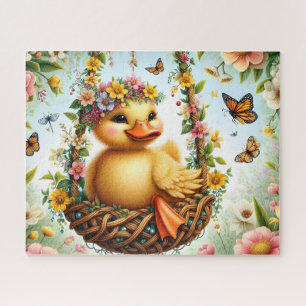 Floral Duckling Nest Swing Jigsaw Puzzle