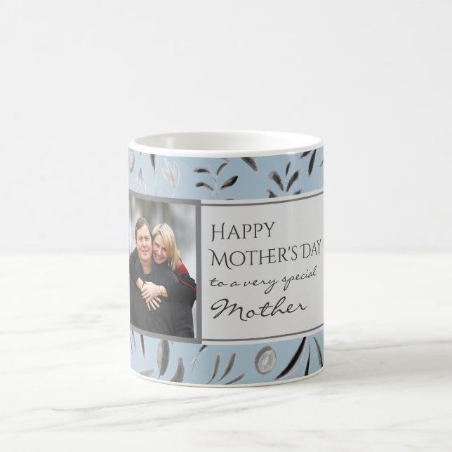 Floral DUSKY BLUE Happy Mother's Day MOTHER Photo Coffee Mug (Center)