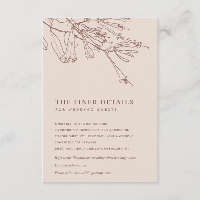 FLORAL DUSKY BLUSH LINE DRAWING WEDDING DETAIL ENCLOSURE CARD (Front)
