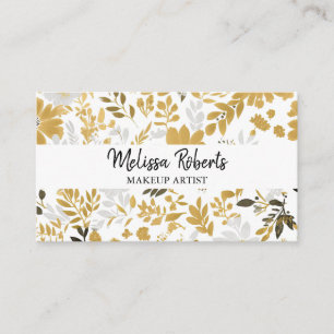 Floral dusty black & gold QR logo photo  Business Card