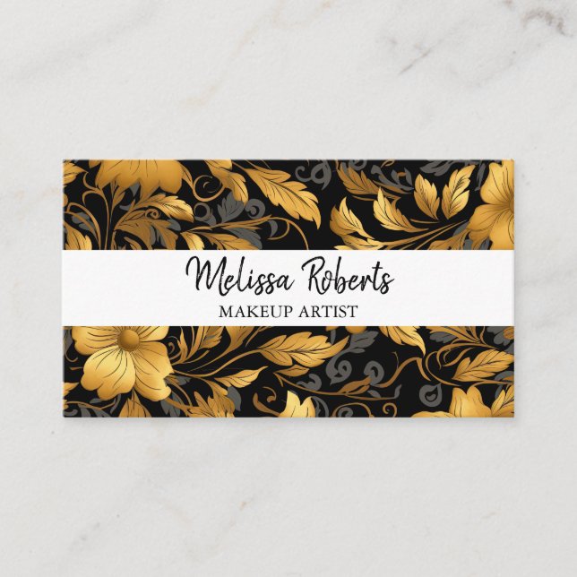 Floral dusty black & gold QR logo photo  Business Card (Front)