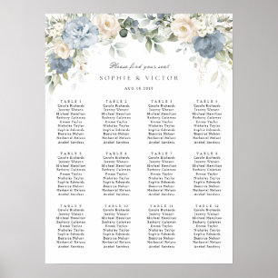 Floral Dusty Blue 12 Tables Wedding Seating Chart
