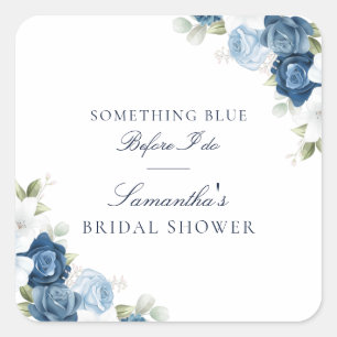 Floral Dusty Blue Before I Do Script Bridal Shower Square Sticker