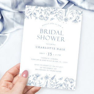 Floral Dusty Blue Botanical Bridal Shower  Invitation