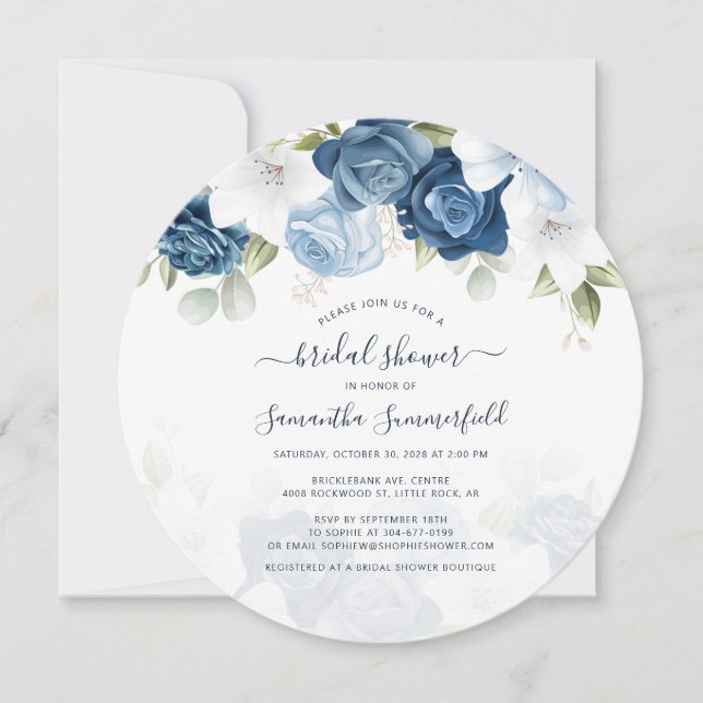 Floral Dusty Blue Botanical Bridal Shower Invitation (Front)