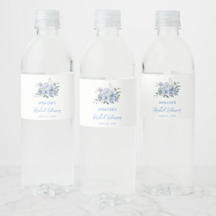 Floral Dusty Blue Bridal Shower Favour Water Bottle Label