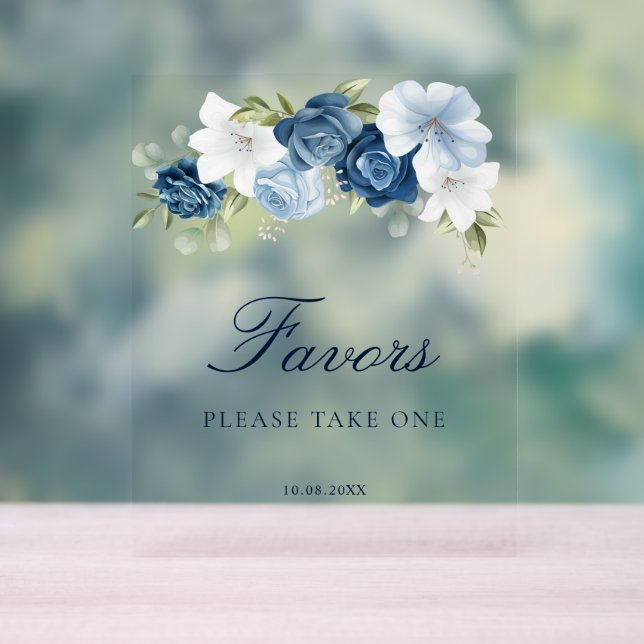 Floral Dusty Blue Bridal Shower Favours  Acrylic Sign (Neutral)