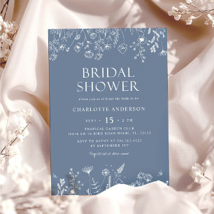 Floral Dusty Blue Bridal Shower Invitation