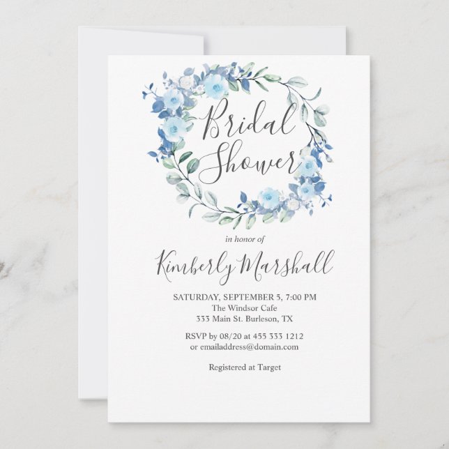 Floral Dusty Blue Bridal Shower Invitation (Front)