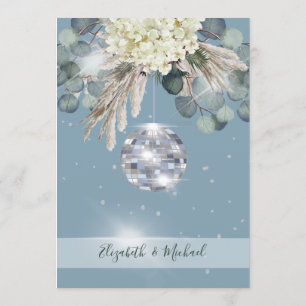 Floral Dusty Blue Disco Ball Elegant Wedding Invitation