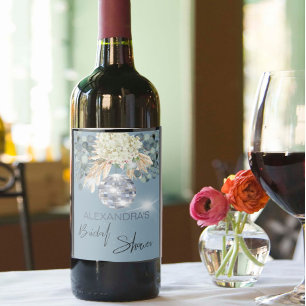 Floral Dusty Blue Disco Bridal Shower Wine Label