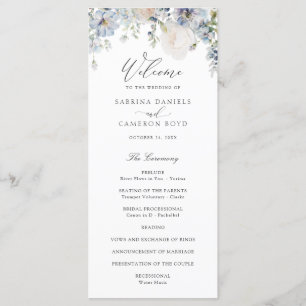 Floral Dusty Blue Elegant Roses Wedding Program Programme