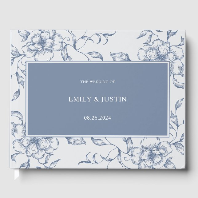 Floral Dusty Blue Elegant Wedding  Guest Book (Front)