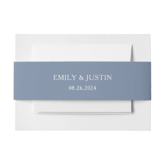 Floral Dusty Blue Elegant Wedding Invitation Belly Band