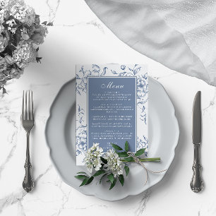 Floral Dusty Blue Elegant Wedding Menu