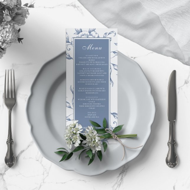 Floral Dusty Blue Elegant Wedding Menu (Creator Uploaded)