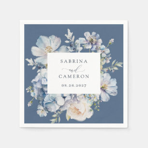Floral Dusty Blue Elegant Wedding Napkin