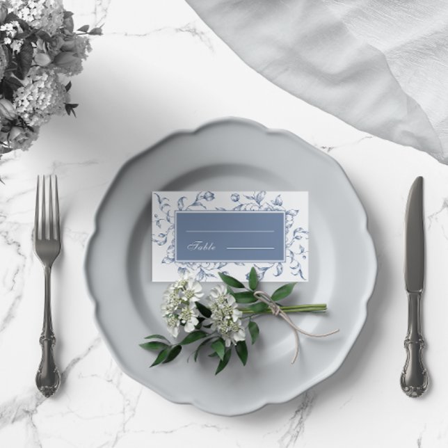 Floral Dusty Blue Elegant Wedding Place Card (Creator Uploaded)