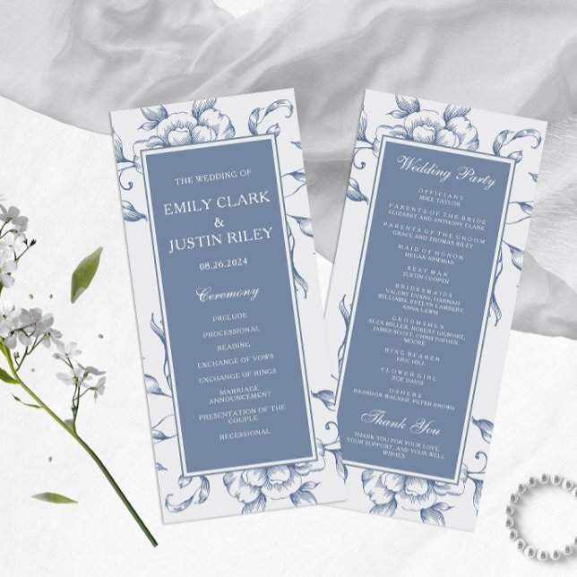 Floral Dusty Blue Elegant Wedding Programme (Creator Uploaded)