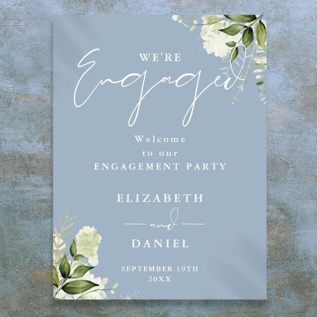 Floral Dusty Blue Engagement Party Welcome Sign (Floral Dusty Blue Engagement Party Welcome Sign)