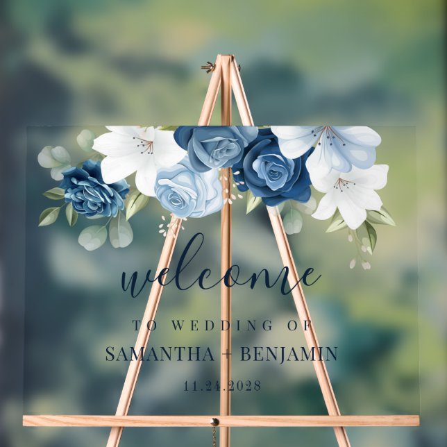 Floral Dusty Blue Eucalyptus Botanical Wedding Acrylic Sign (Neutral)