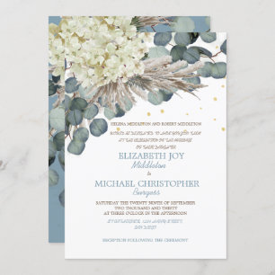 Floral Dusty Blue Eucalyptus  Elegant Gold Wedding Invitation