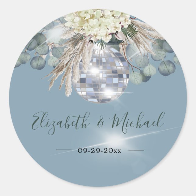 Floral Dusty Blue Eucalyptus Elegant Wedding Classic Round Sticker (Front)