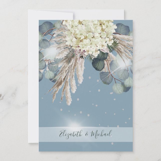 Floral Dusty Blue Eucalyptus Elegant Wedding Invitation (Back)