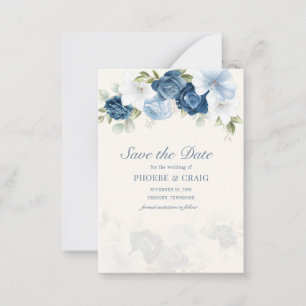 Floral Dusty Blue Eucalyptus Leaves Save the Date Card