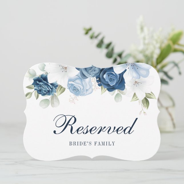 Floral Dusty Blue Eucalyptus Reserved Sign Card (Standing Front)