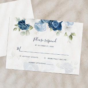 Floral Dusty Blue Floral Script Wedding RSVP Card