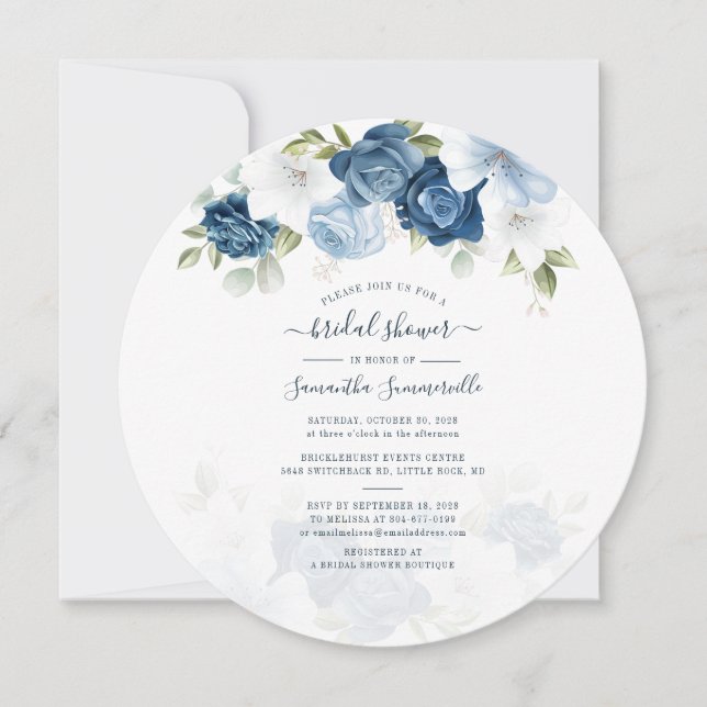 Floral Dusty Blue Flowers Watercolor Bridal Shower Invitation (Front)