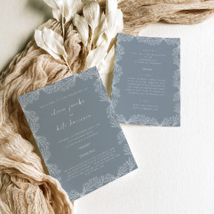 Floral Dusty Blue Front & Back Wedding  Invitation